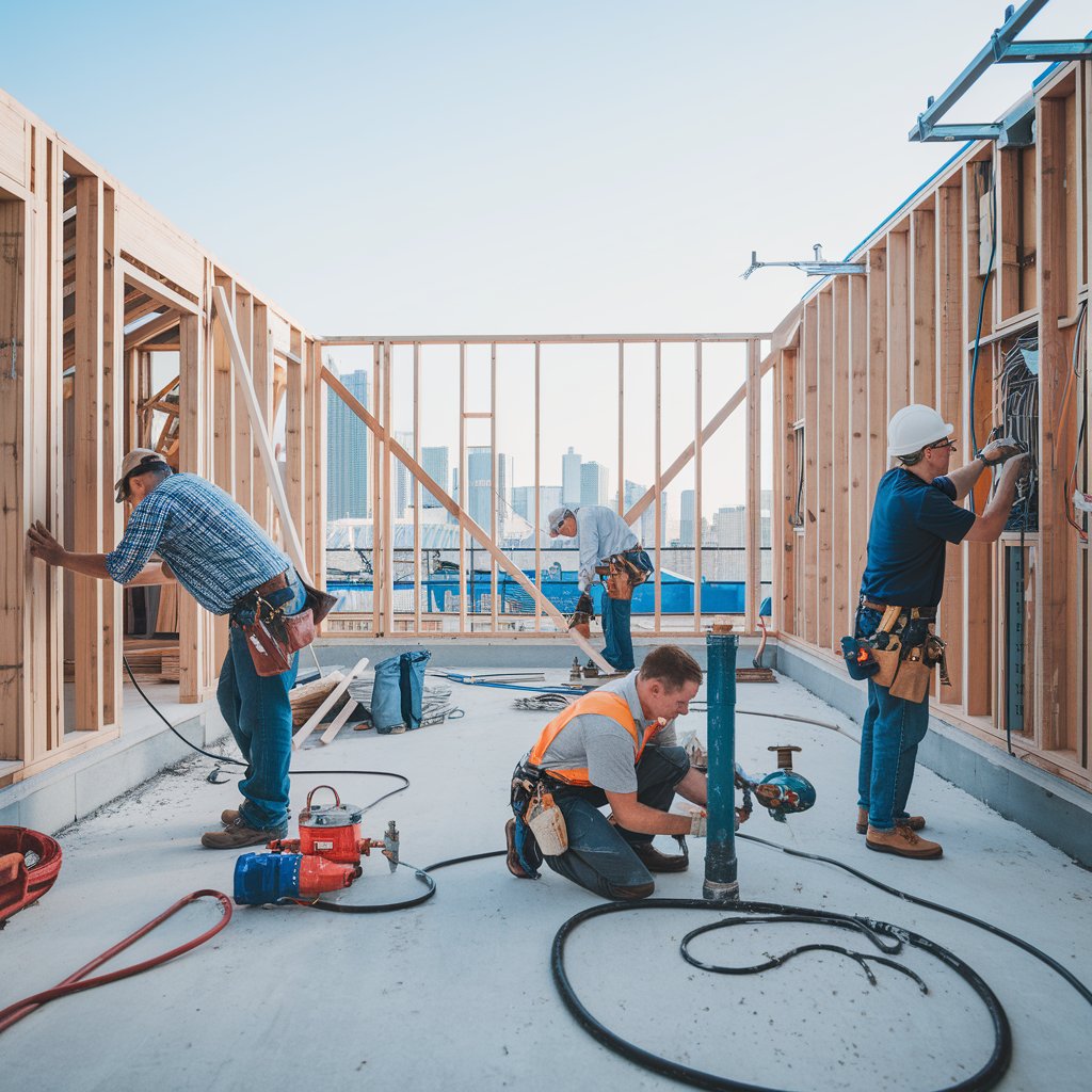 Trades professionals collaborating